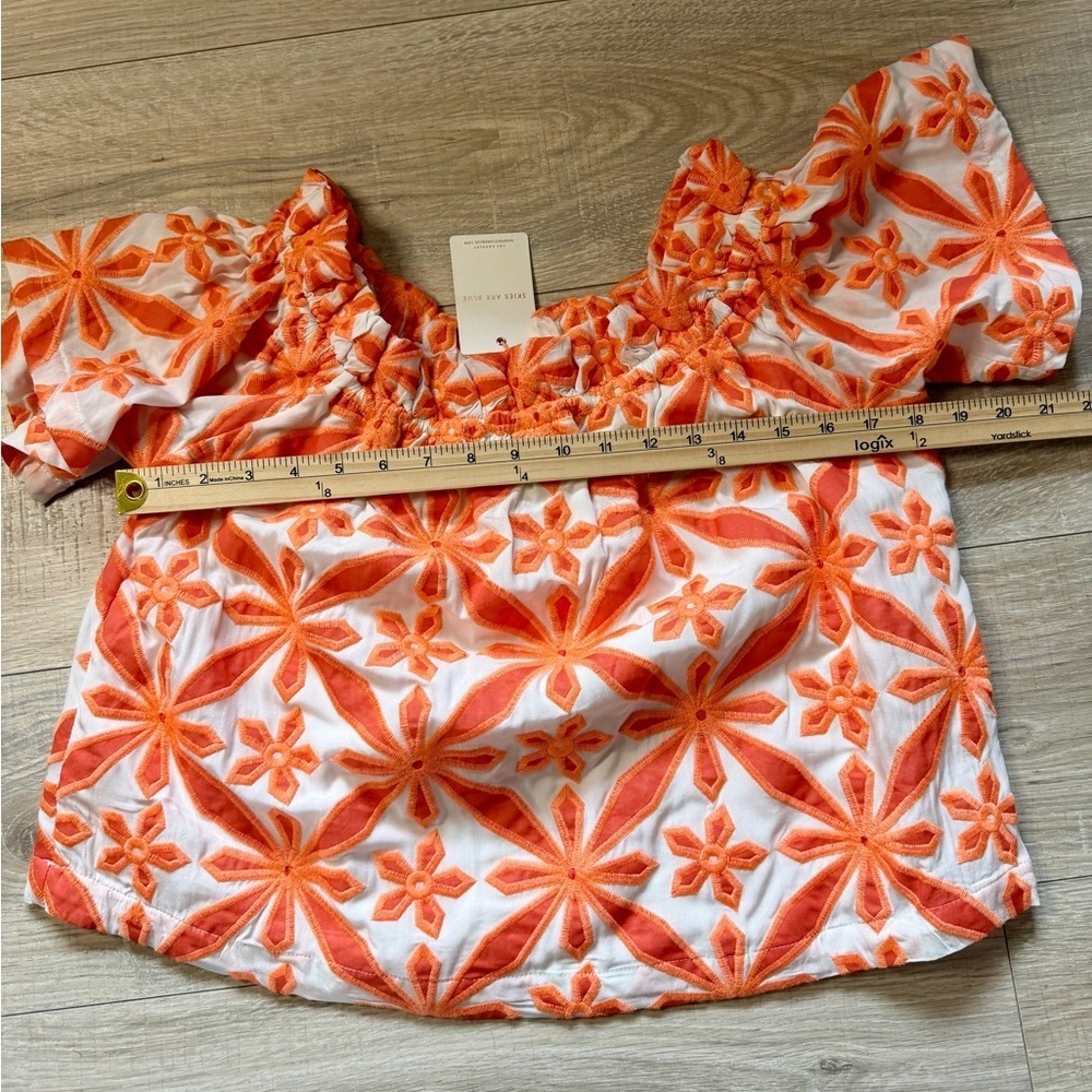 Skies Are Blue Orange Embroidered Off-Shoulder Top Small NWT - Picture 7 of 8